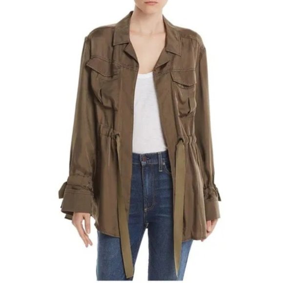 Cinq a Sept Mathieu Twill Jacket Women's S Olive Green Drawstring Waist … - Picture 1 of 11